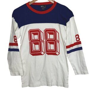 80s Athletic Long Sleeve Tee Medium 88 Vintage Colorblock Jersey Shirt Retro
